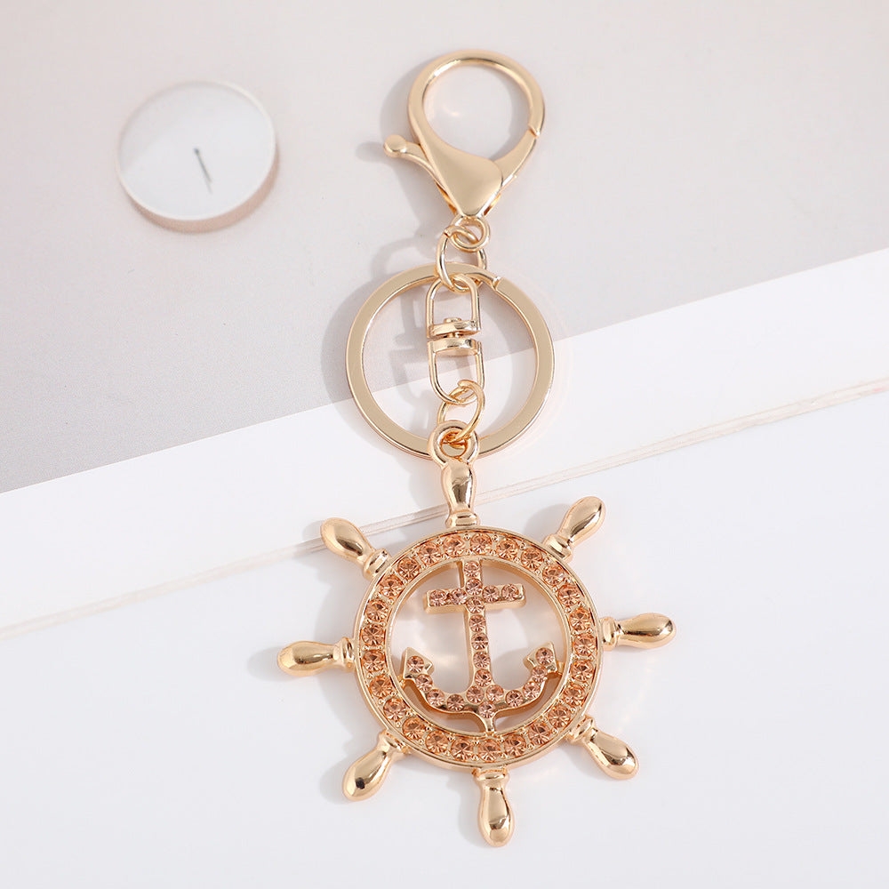 Wholesale Colored rudder  anchor  rhinestone Metal Keychain