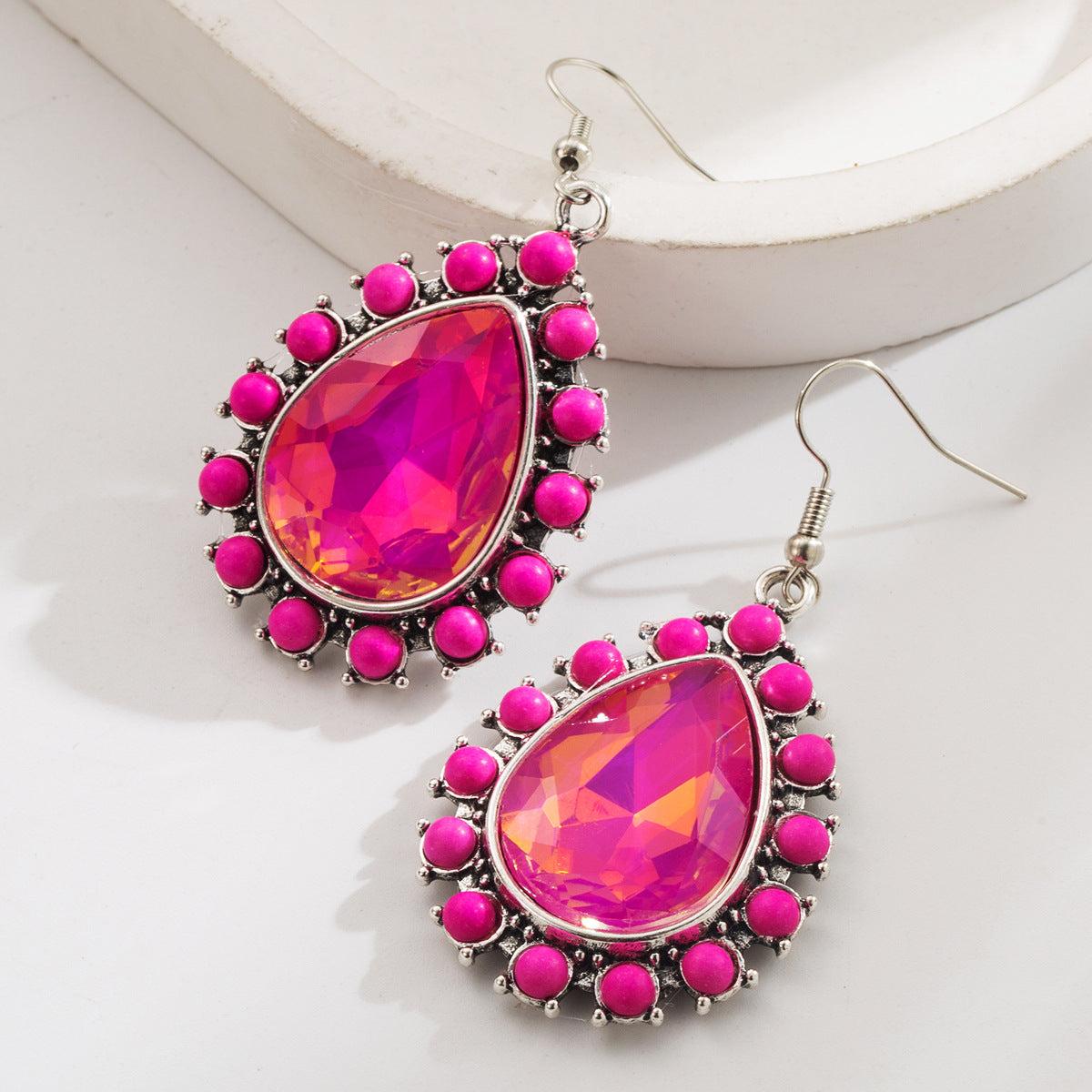 Wholesale Diamond Teardrop Pendant Inlaid Turquoise Vintage Earrings