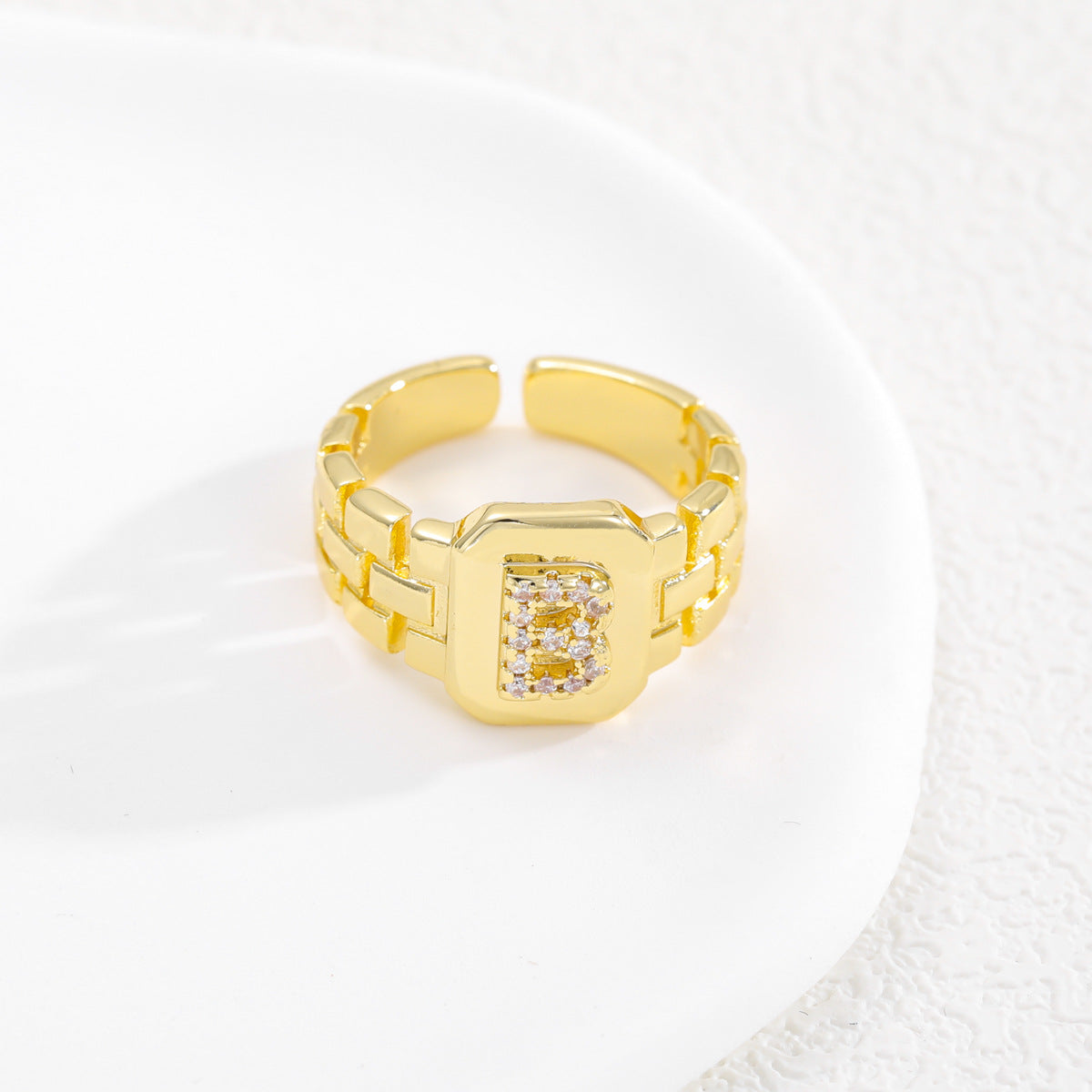 Wholesale Gold plated letter series open ring