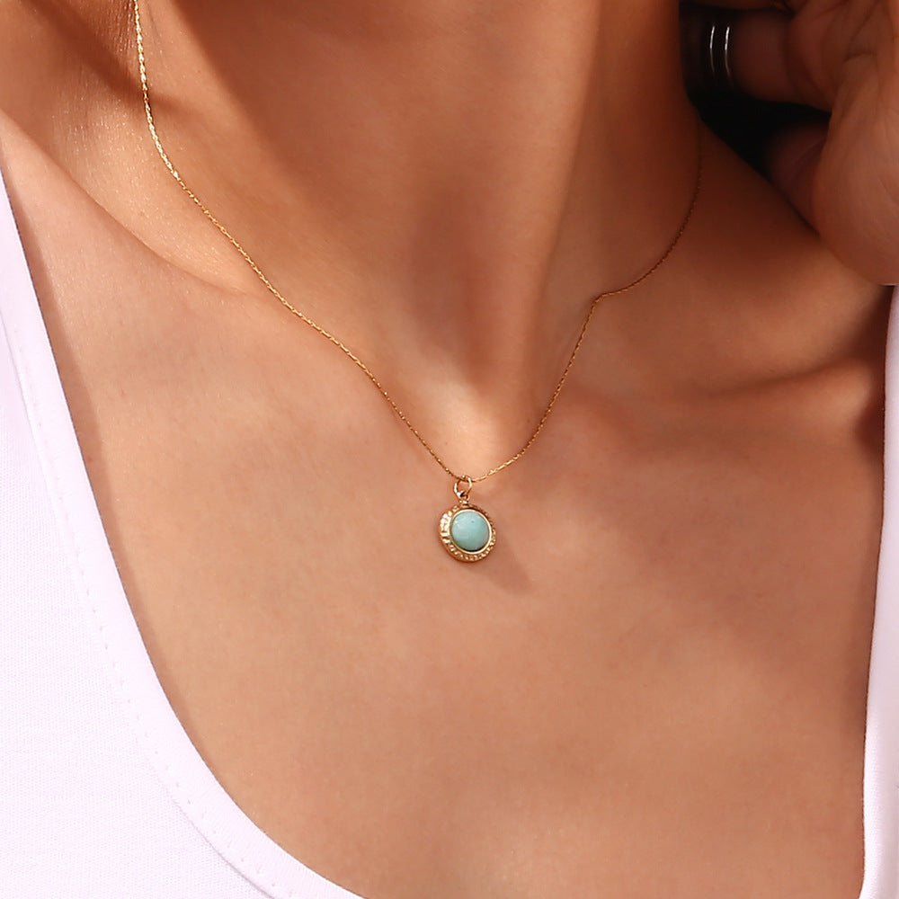 Wholesale Golden natural stone eye turquoise Stainless Steel Necklace
