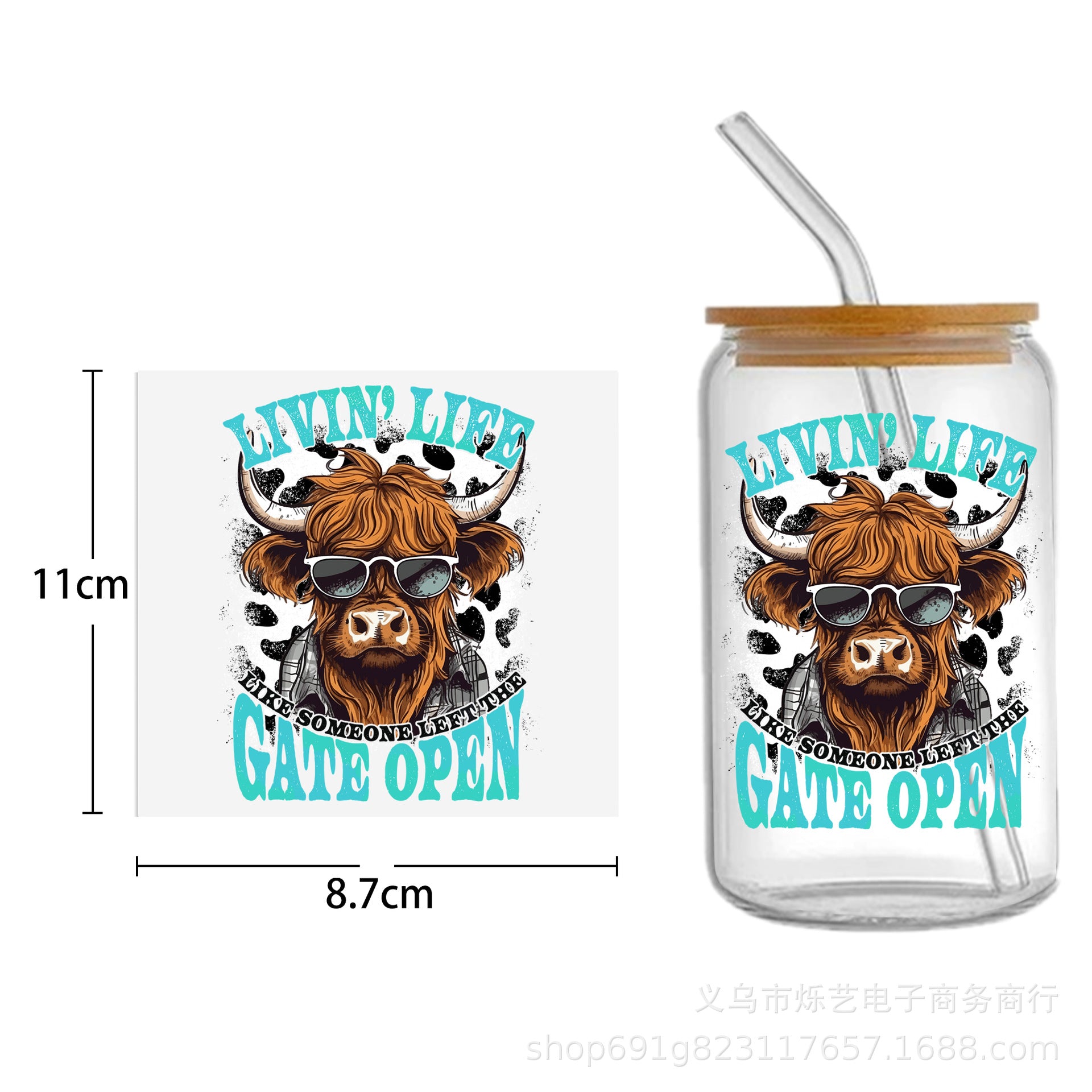 Wholesale Cow  Alpaca Animal Series 16oz Cup UV DTF Wraps