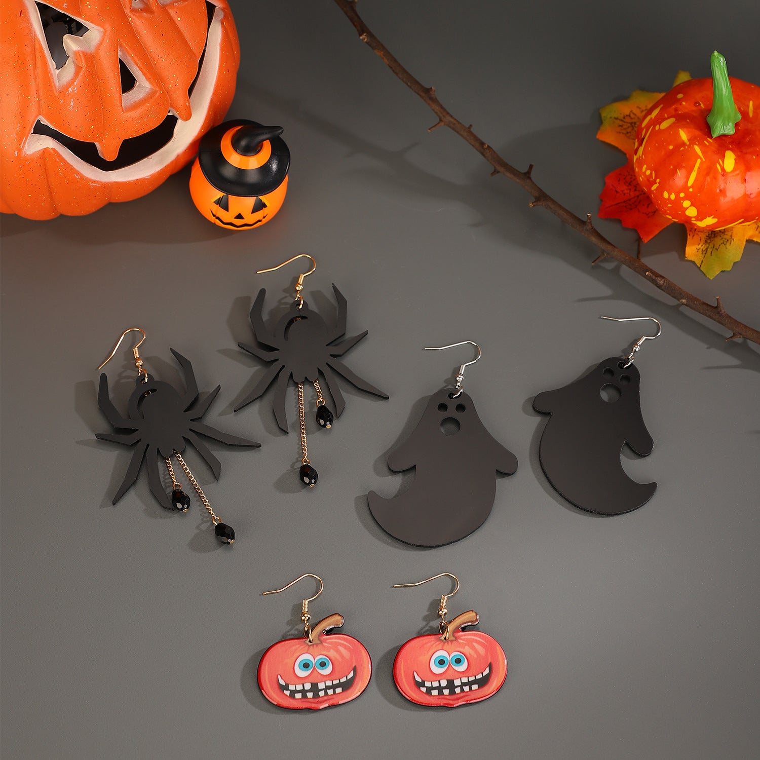Wholesale Acrylic Women S Gothic  Earrings Bat  Pumpkin Skull Drop Jewelry Party Wear Boutique Resale