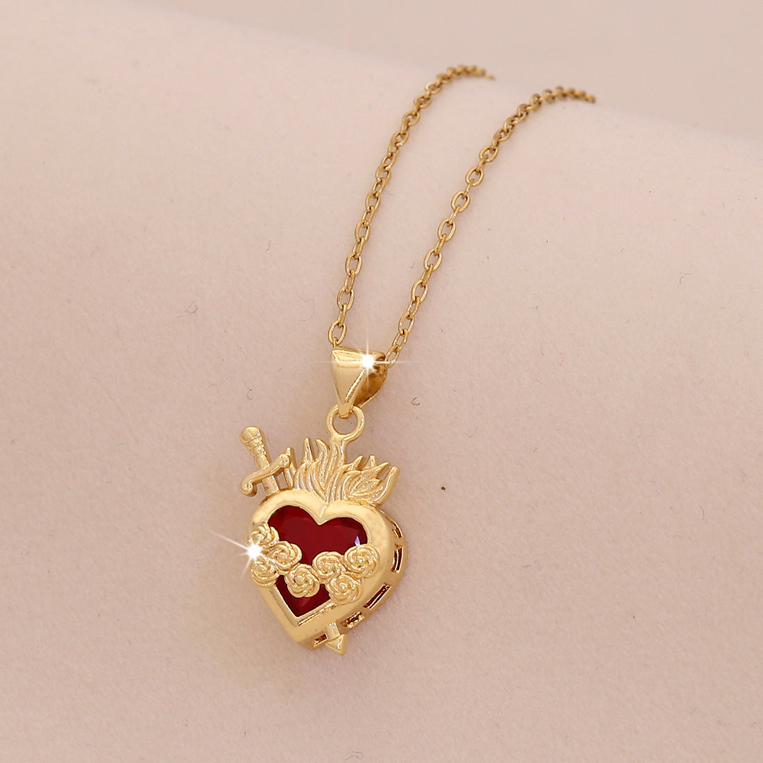 Wholesale  Red Love Pendant Necklace Light Luxury Stainless Steel Clavicle Chain