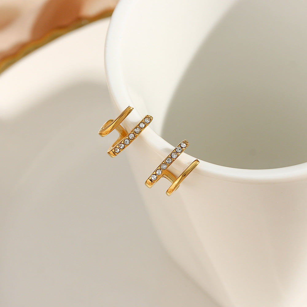 Wholesale Stainless Steel Plated 18K Mini Double Layer Inlaid Zirconium Earrings