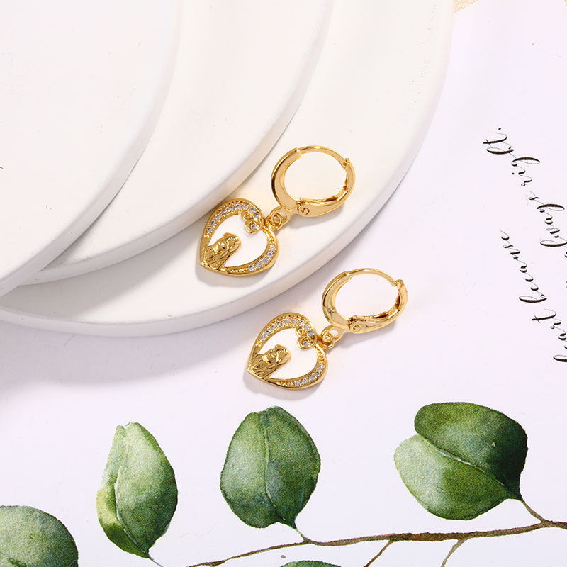 Wholesale Oil Drops Love Heart Our Lady Copper Earrings
