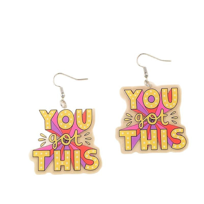Wholesale " You did it"  English letter acrylic encouragement earrings