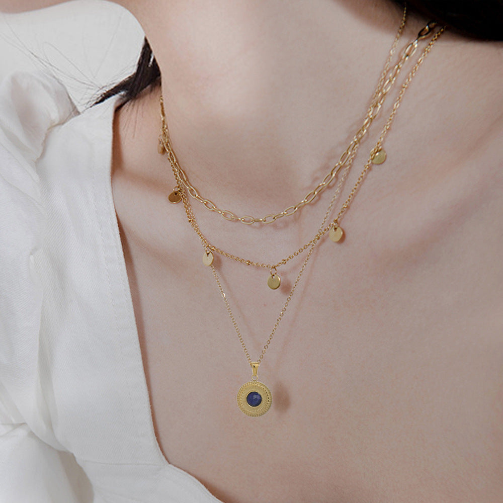 Wholesale 20PCS Natural Stone 14k Gold Plated Multi-layer DIY Titanium Steel Necklace