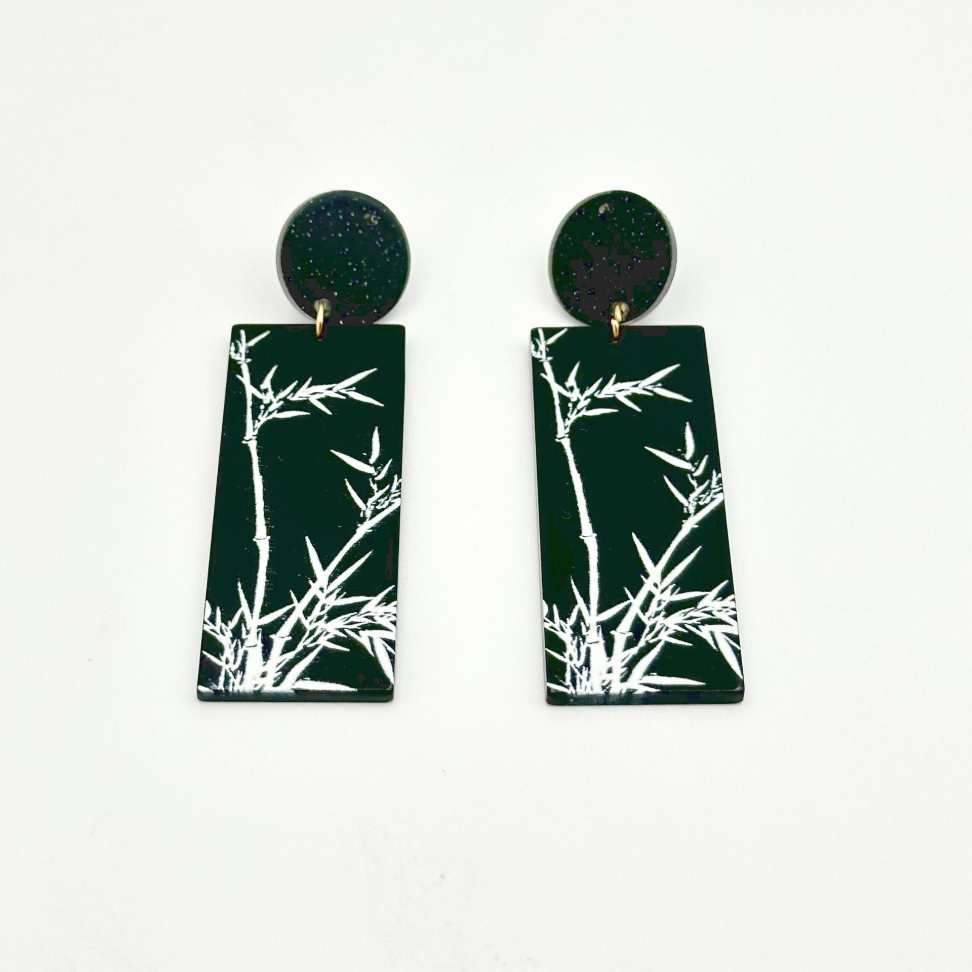 Wholesale Chinese Style Bamboo Flower Standing Print Acrylic Earrings