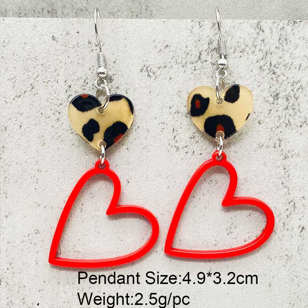 Wholesale Valentine' s Day Leopard Pattern Love Acrylic Earrings