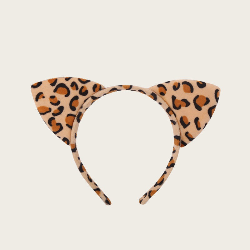 Wholesale Gold velvet plush leopard cat ear headband autumn and winter face washing headband cute girl hairpin headdress