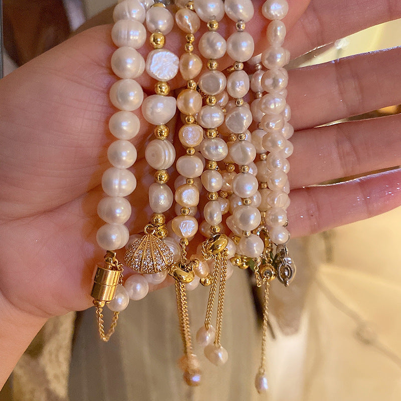 Wholesale Freshwater Pearl Round Bead Fishtail Bracelet