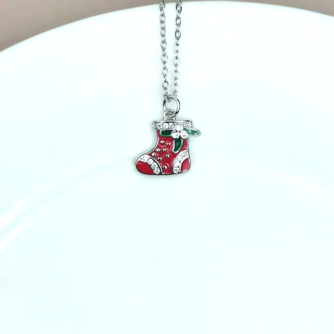 Wholesale Christmas Snowflake Deer Necklace Christmas Wreath Candy Diamond Pendant Necklace