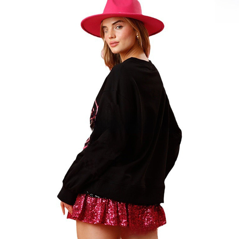 Wholesale Valentine's Day Love Heart Sequined Casual Loose Long Sleeve Sweatshirt