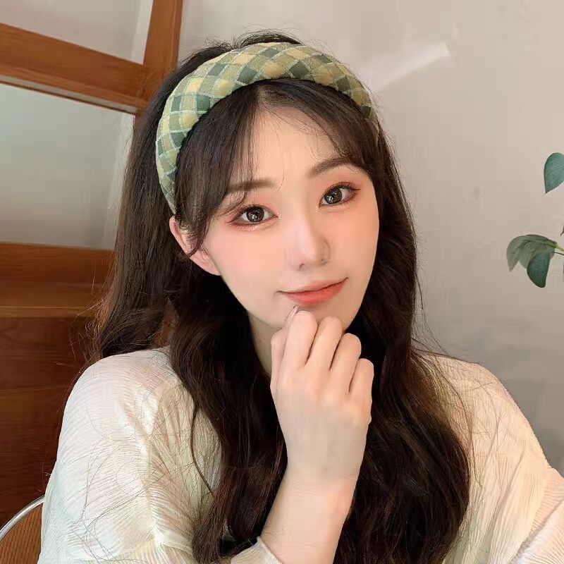 Wholesale Sponge plaid all-match headband retro style wide-brimmed hairpin