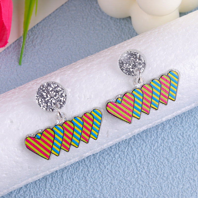 Wholesale Valentine's Day Vertical Rainbow Heart Acrylic Simple Personality Earrings
