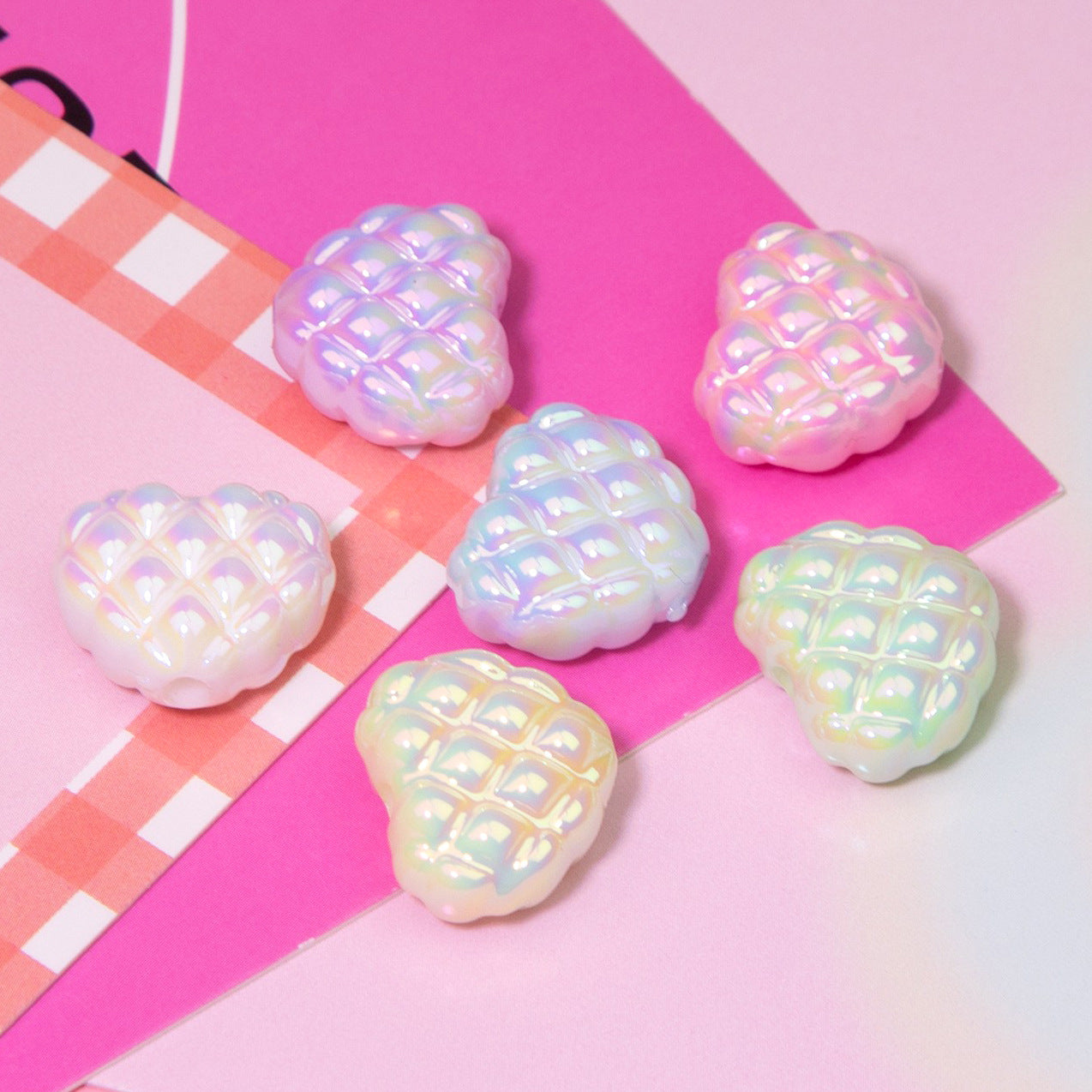 Wholesale 10pcs Cream Waffle Diamond Lattice Love Beads Plated Color Beads