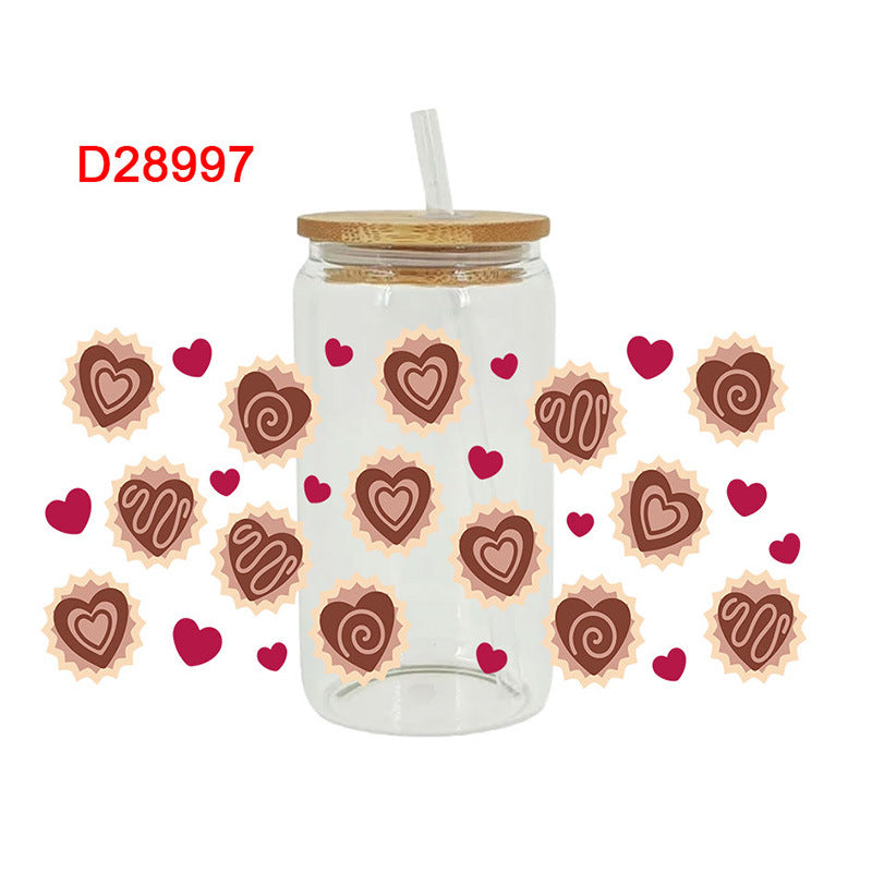 Wholesale Pink Cartoon Heart Sweet Donut 16oz Cup UV DTF Wraps