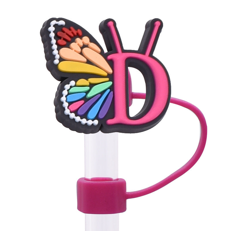 Wholesale  Random 100pcs/pack   Butterfly letter dustproof straw cover  Straw Tube Cap