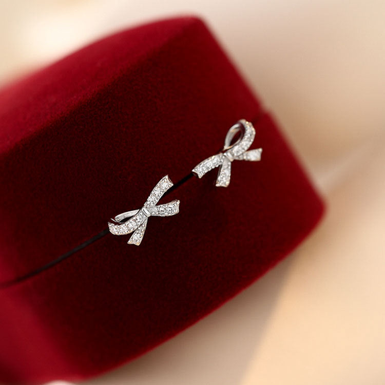 Wholesale 925 Sterling Silver Zircon Bow Earrings