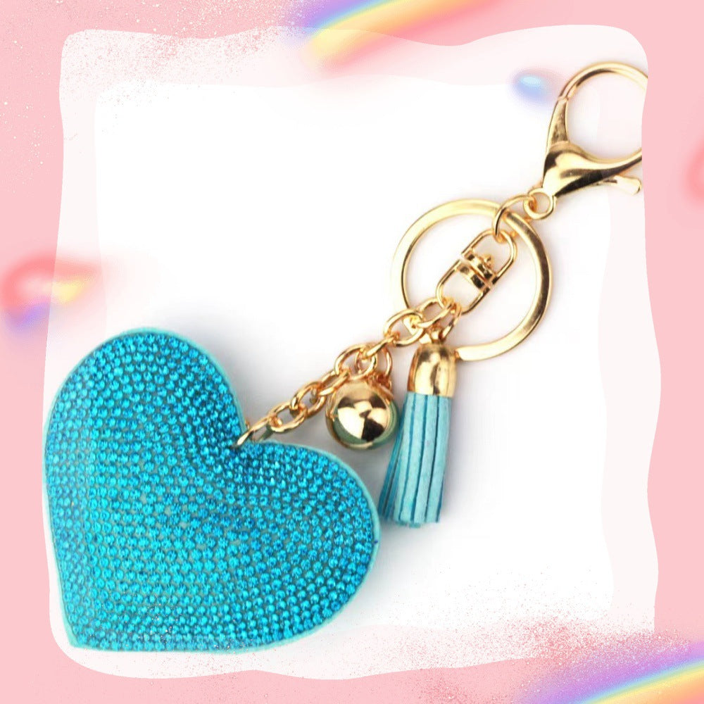 Wholesale Heart-shaped Rhinestone Leather Keychain