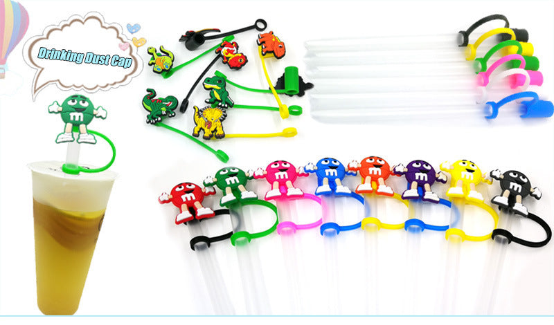 Wholesale of 10pcs Cow Patterned Pentagonal Silicone Dustproof Straw Plugs