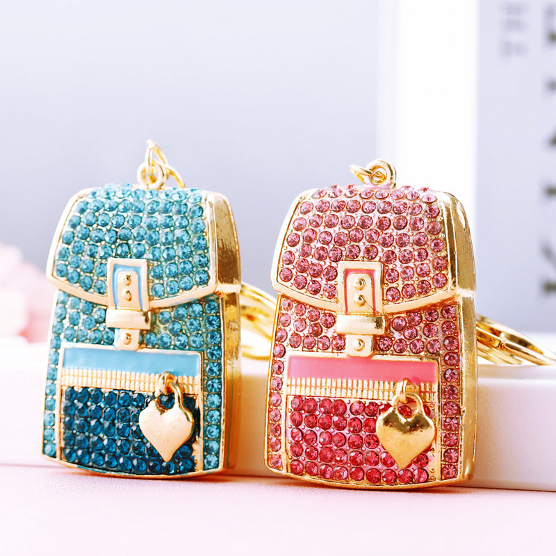 Wholesale Water Diamond Peach Heart Backpack Metal Keychains