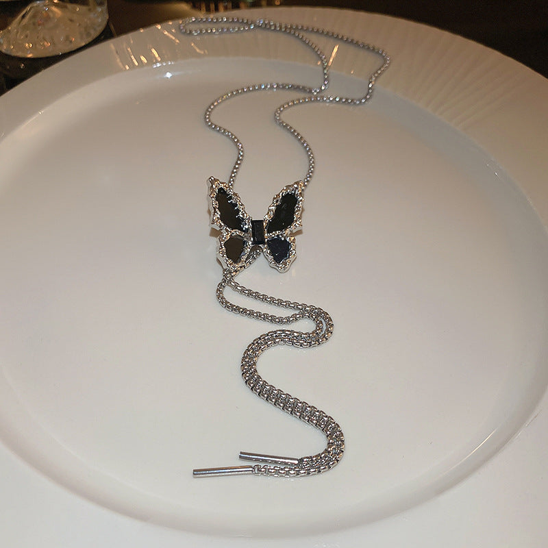 Wholesale Diamond Butterfly Chain Drawstring Necklace Earrings Ring Set