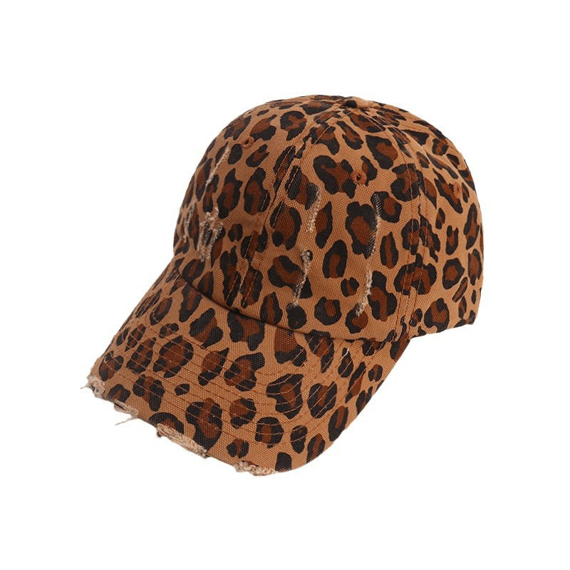 Wholesale Retro Leopard Print Distressed Baseball Cap Children's Spring and Summer Sanding Soft Top y2k Showy Face Small Spice Cap