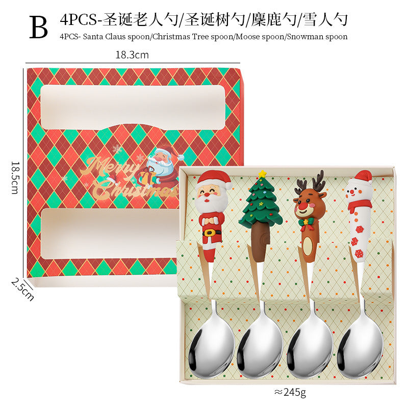 Wholesale Cartoon Christmas Dessert Fork and Spoon Cutlery Set