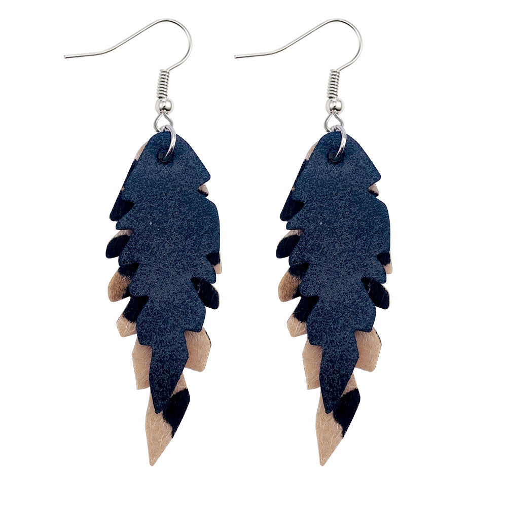 Wholesale Leopard Print Leaf Shaped Leather Earrings
