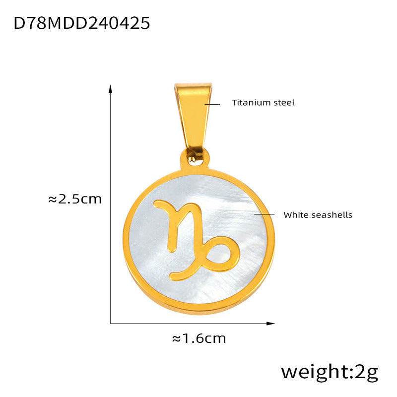 Wholesale Constellation round pendant titanium steel 18K gold temperament shell jewelry