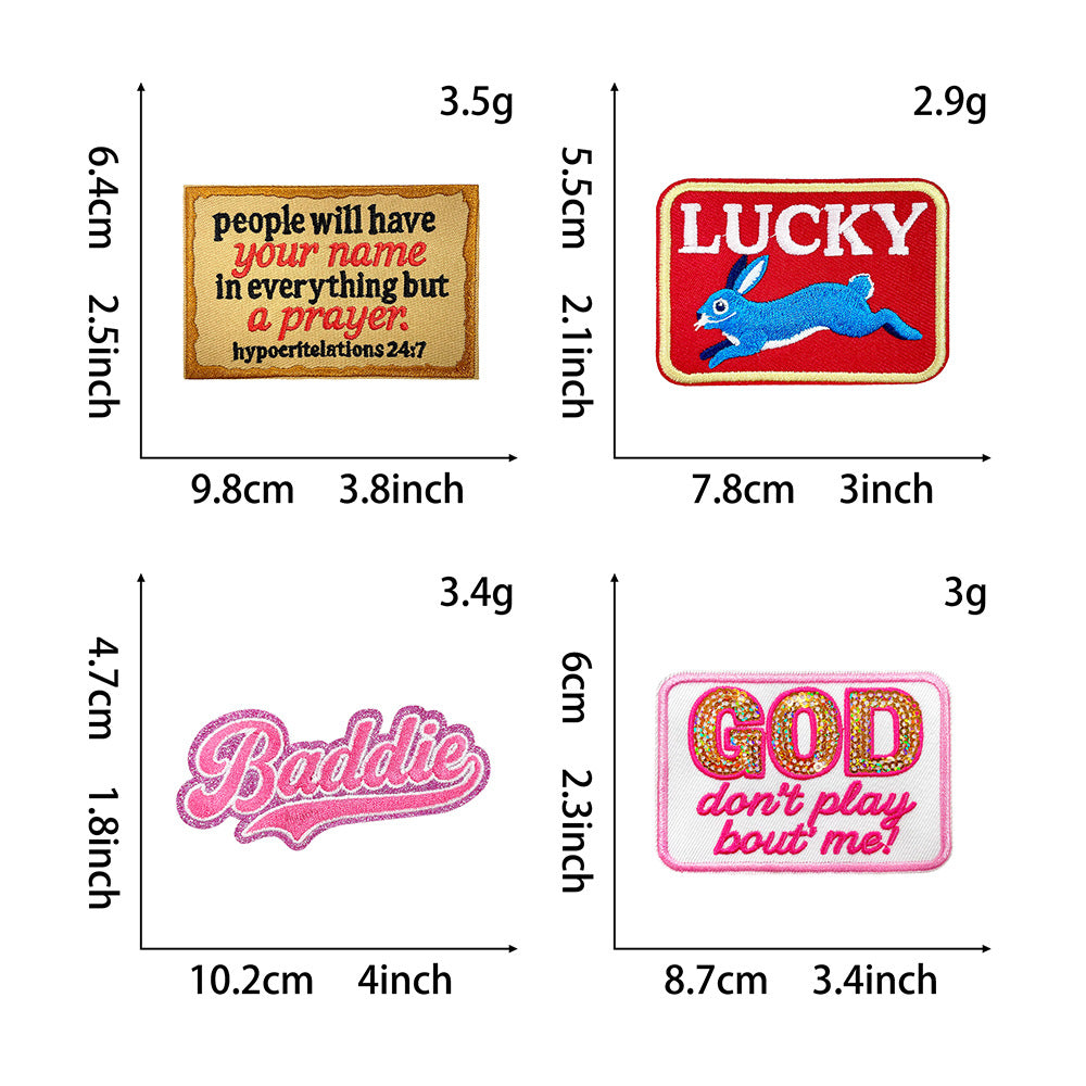 Wholesale Lucky Rabbit Themed Iron On Embroidered Patch Mixed Letters Fashion Accessory For Shoes Hats Boutique Gift