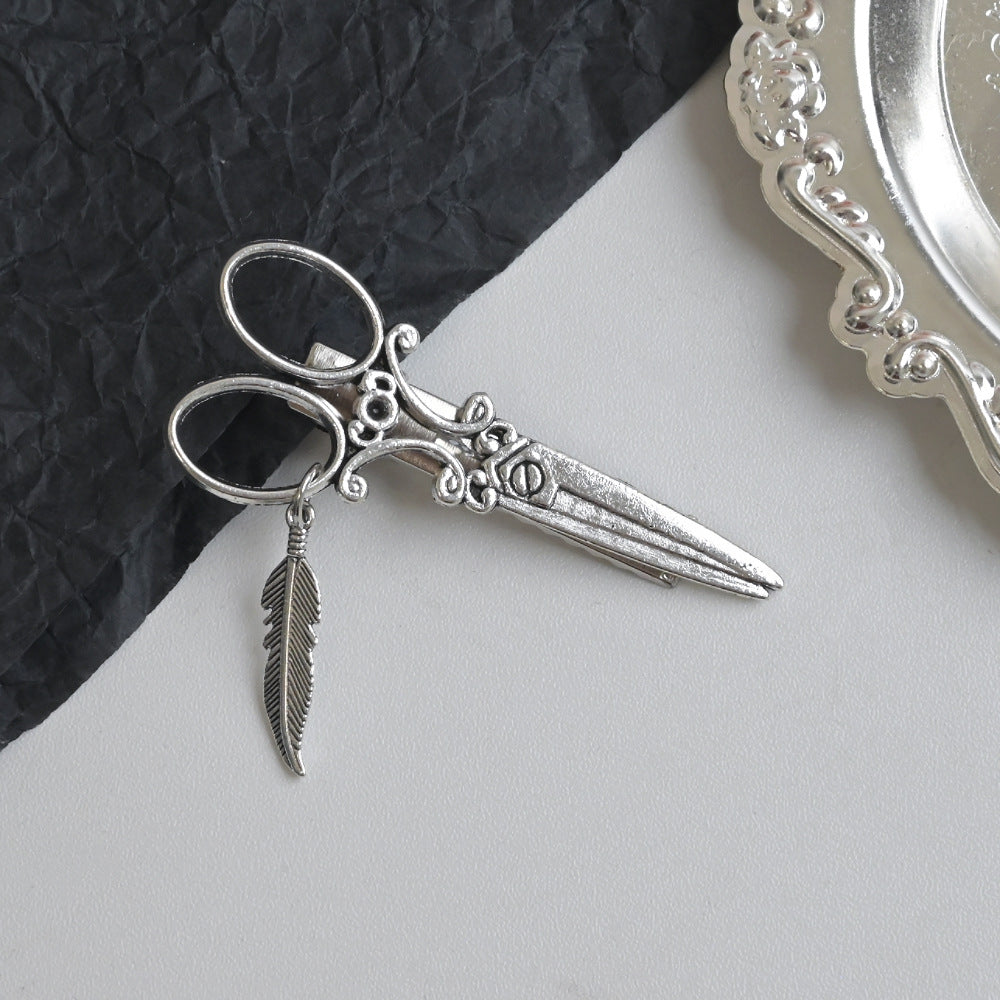 Wholesale personality scissors hairpin leaves star pendant hair clip