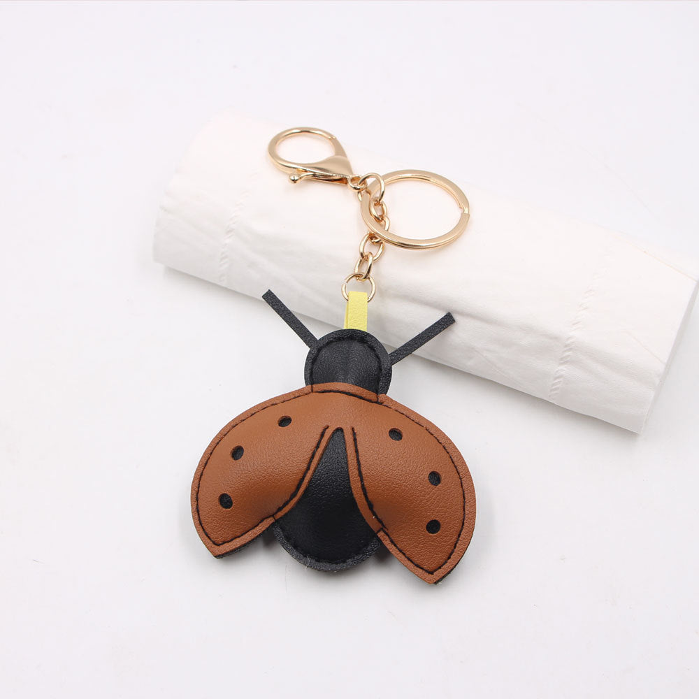 Wholesale Cartoon Ladybug Bag Charm Keychain In Yellow Artificial Leather Car Key Fashion Accessory Gift For Resale