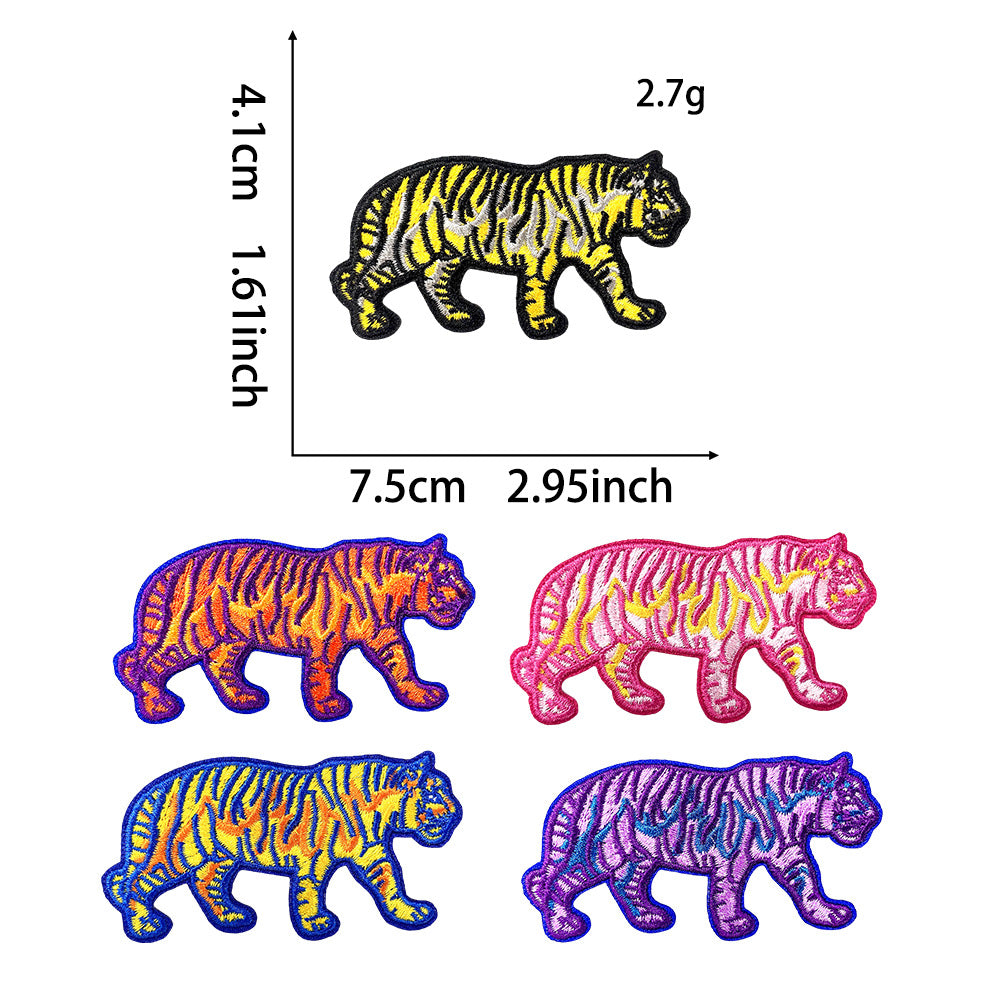 Wholesale Colorful Neon Tiger Embroidery Patch Five Tone Design Hot Melt Adhesive Backing Coat Decoration Chic Gift