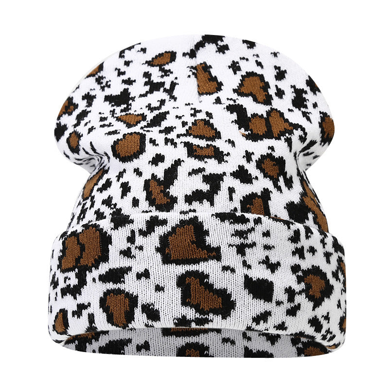 Wholesale Leopard Jacquard Knitted Warm Ear Protection Winter Hat