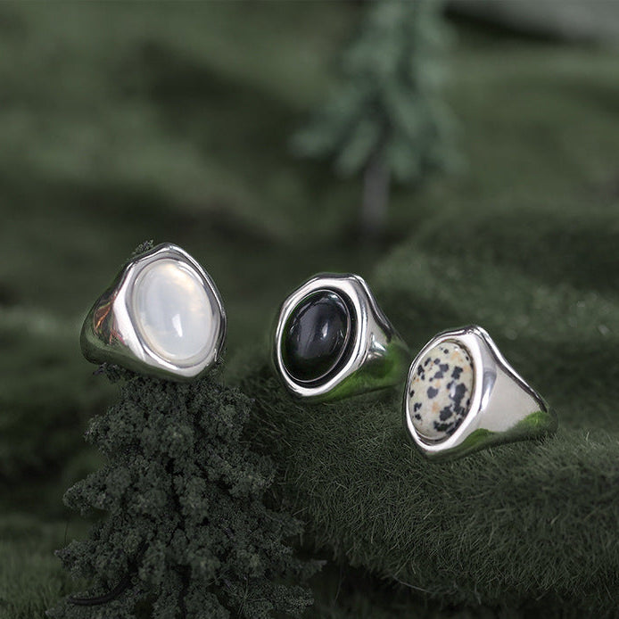 Wholesale white Agate black agate egg stone open ring