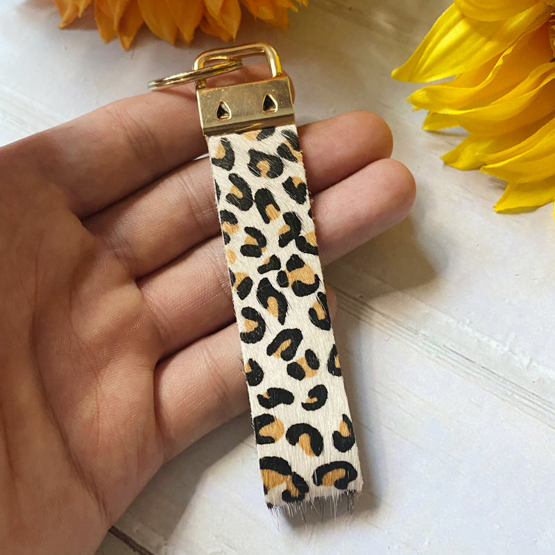 Wholesale Leopard Print Cow Print Genuine Leather Horse Hair Keychain