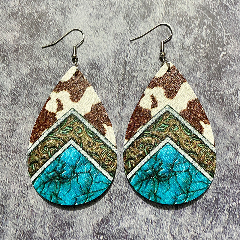 Wholesale Western Vintage Bohemian Water Drop Leather Earrings