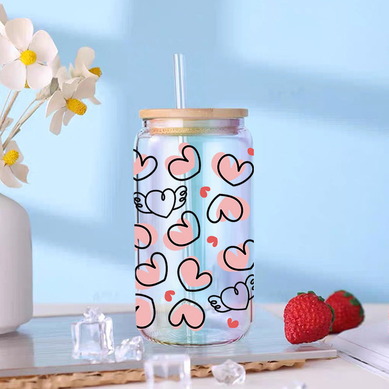 Wholesale Pink Love Flower  16oz Cup UV DTF Wraps