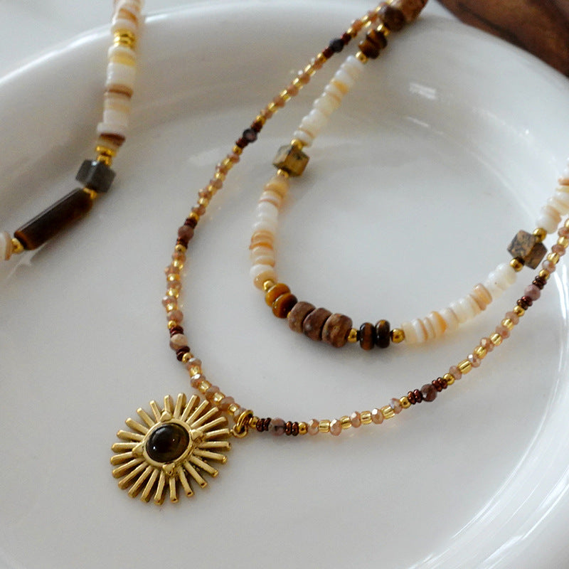 Wholesale Sunflower Natural Stone Alloy Necklaces