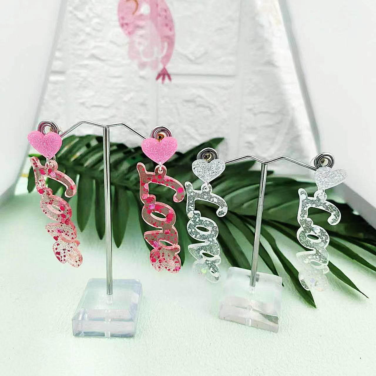 Wholesale  Shiny Love Acrylic And Shiny Stud  Valentine' s Day Earrings