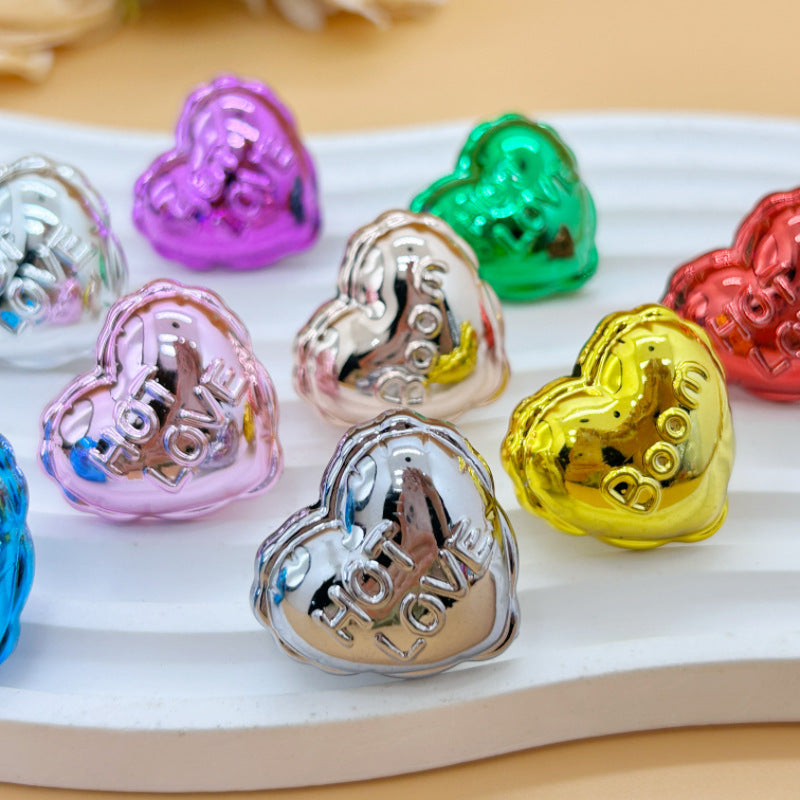 Wholesale 20pcs Acrylic Uv Plated Metal Christmas Balloon Heart  Crystal Beads