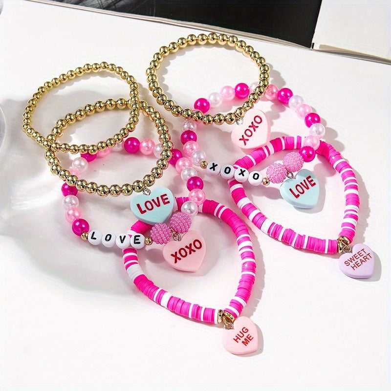 Wholesale  Valentine' s Day Love Tab Soft y Letter Beaded Pink Clay Bead Bracelet