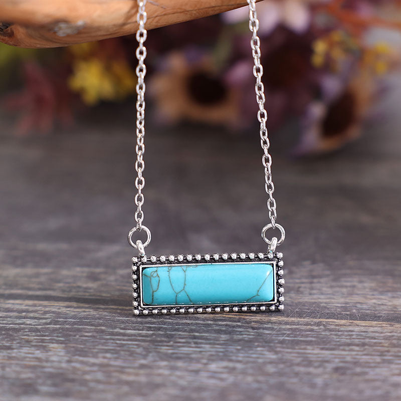 Wholesale Vintage Western Style Horizontal Turquoise Pendant Necklace