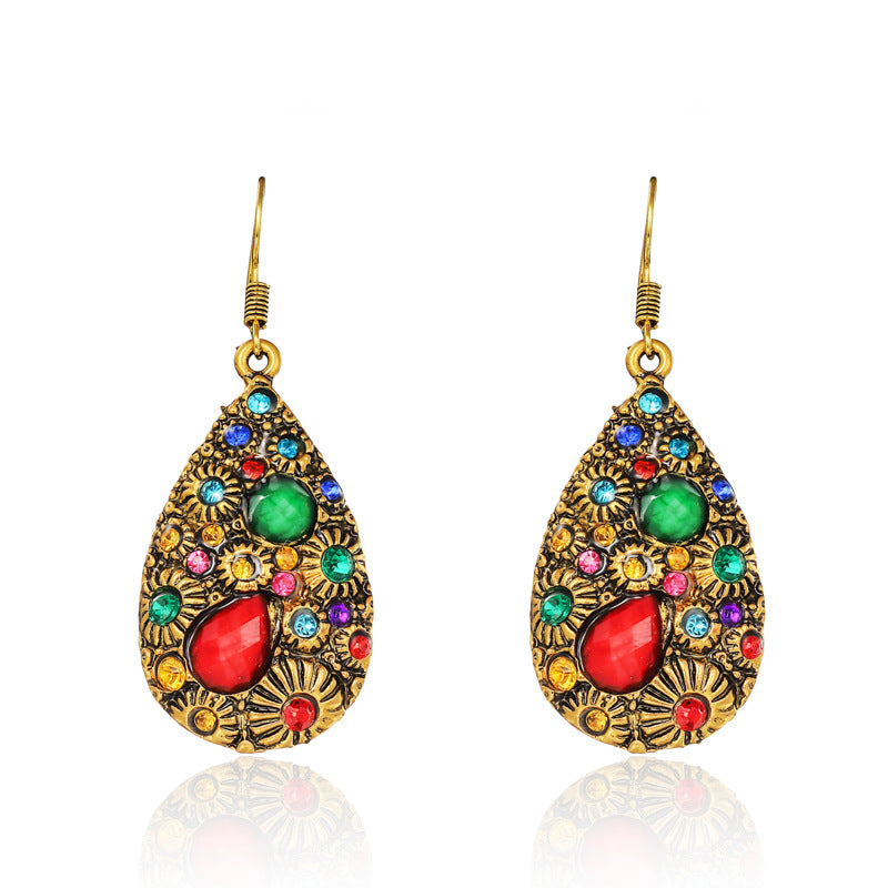 Wholesale Creative Water Drop Gem Set with Diamonds for Ancient Ethnic Style Earrings