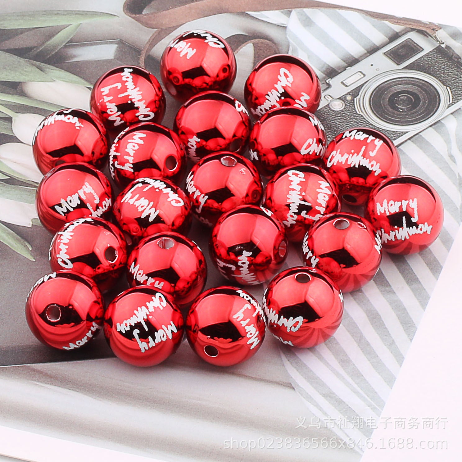Wholesale 25pcs Christmas Series Acrylic Color Printed Round Beads Gold DIY Pumpkin Beads