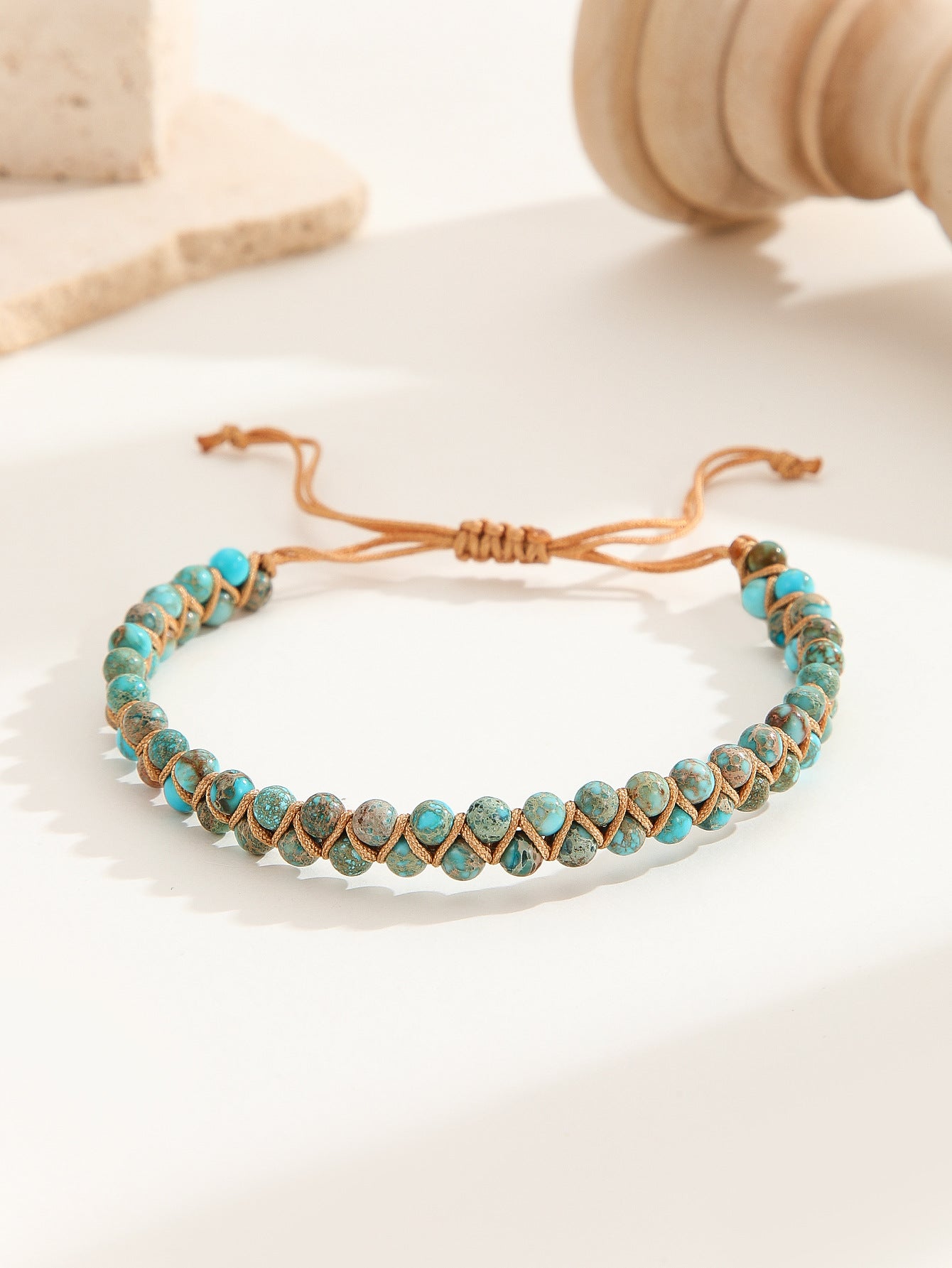 Wholesale Hand Woven Turquoise Natural Stone Double Bracelet