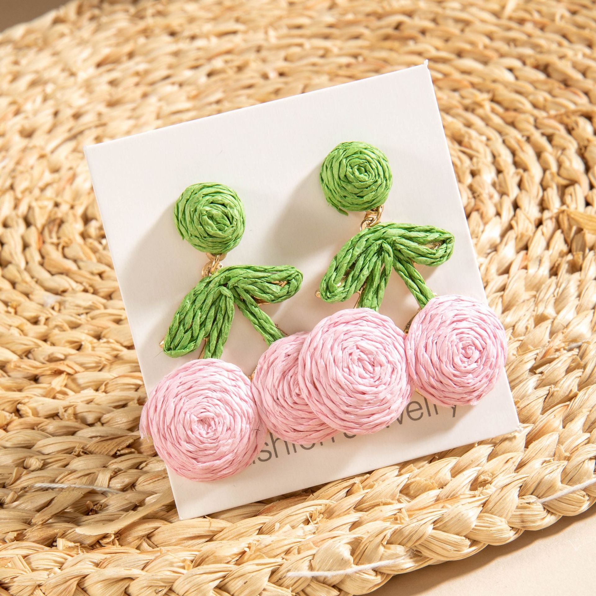 Wholesale Wool Woven Red Cherry  Water Simulation Fruit Earrings