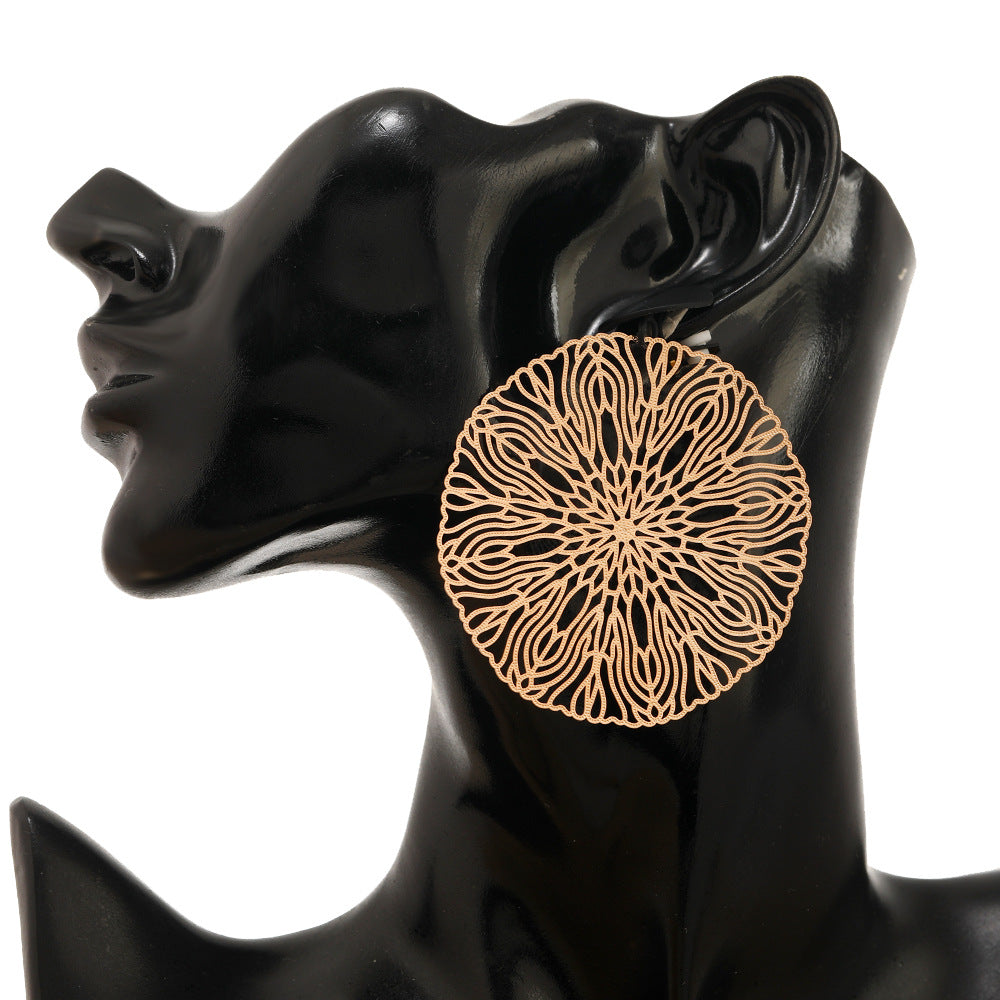 Wholesale Metal Round Hollow Carved Earrings